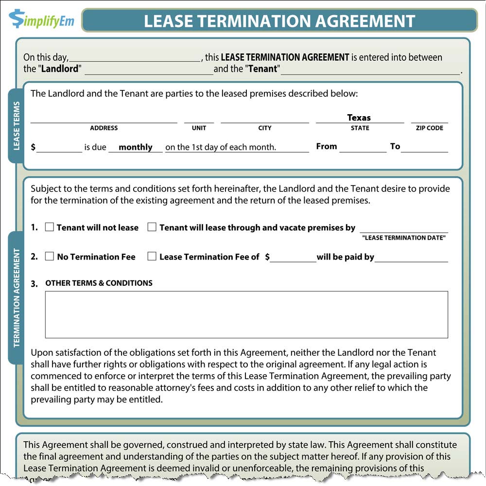 Lease Termination Letter Texas Template
