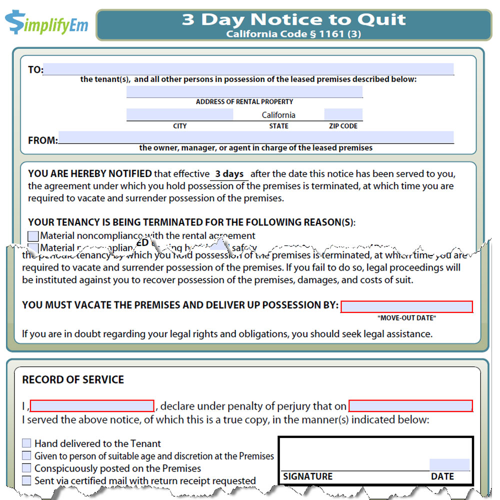 California Notice To Quit