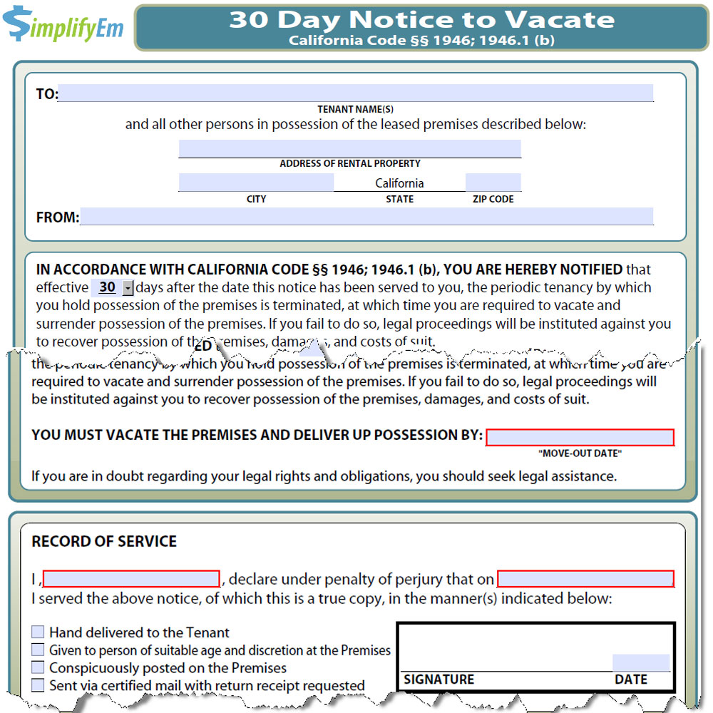 California Notice To Vacate