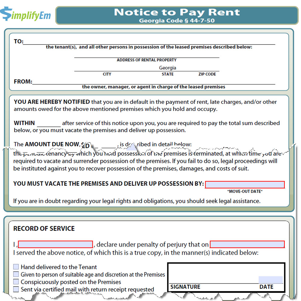 Georgia Notice to Pay Rent