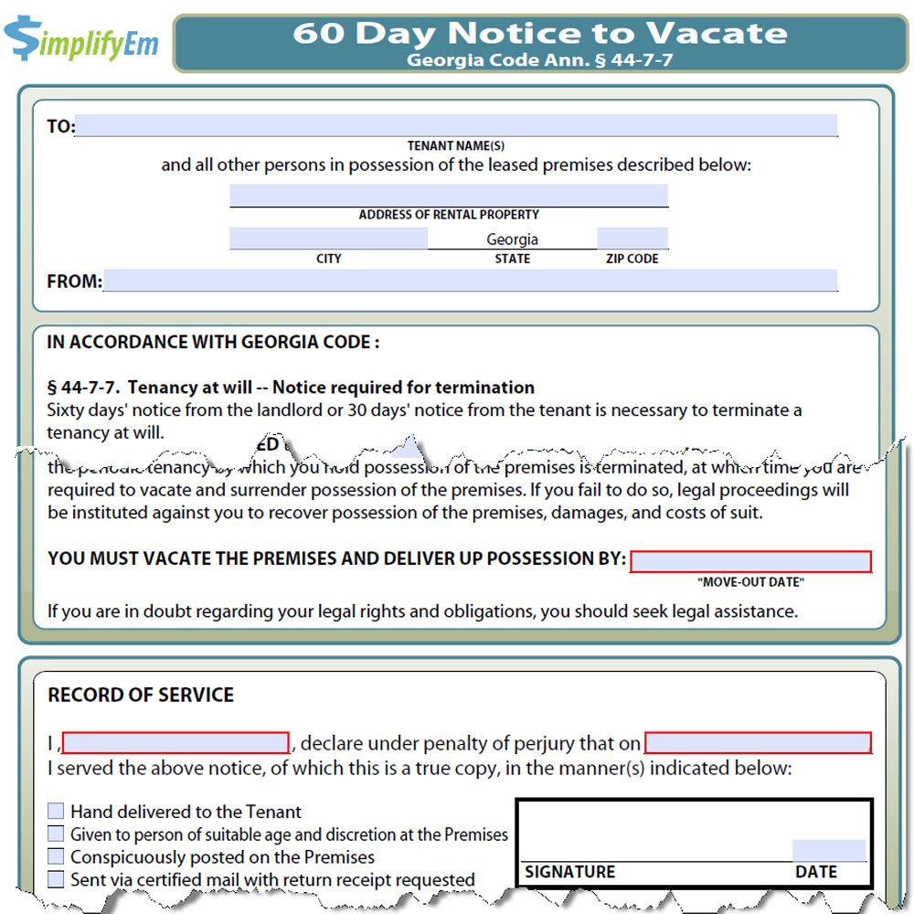 Georgia Notice To Vacate