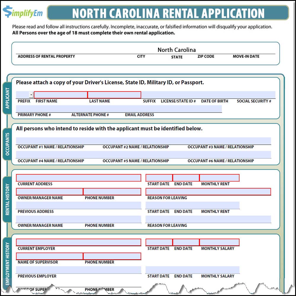North Carolina Rental Application