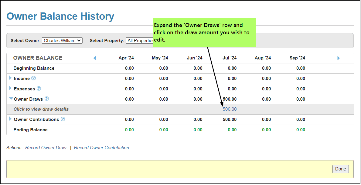 Edit Owner Draw/Contribution