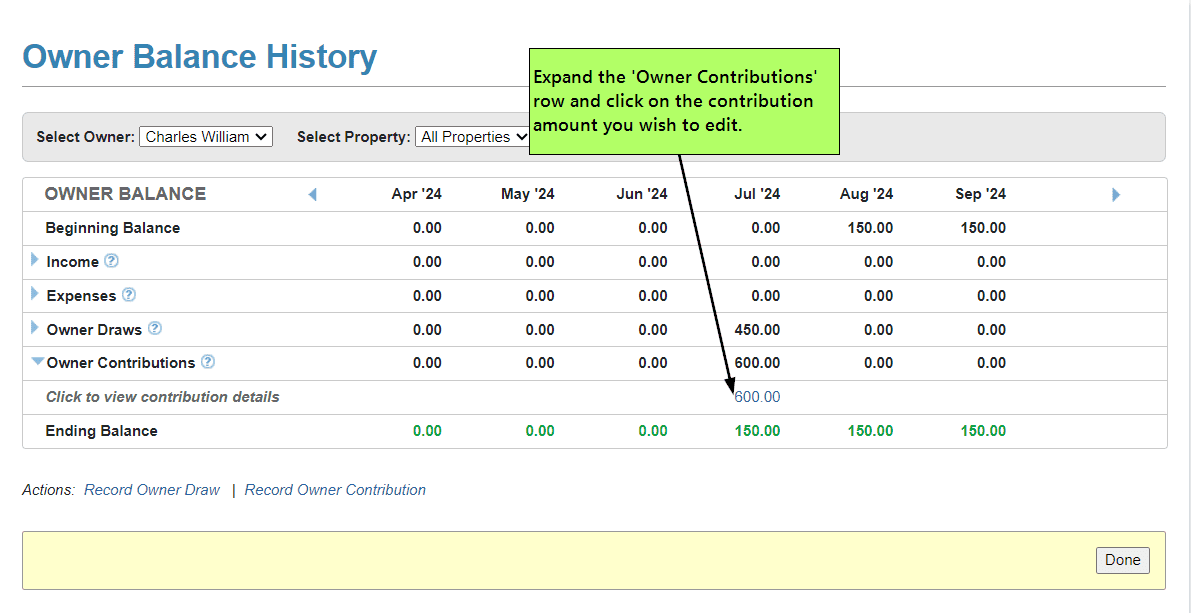 Edit Owner Draw/Contribution