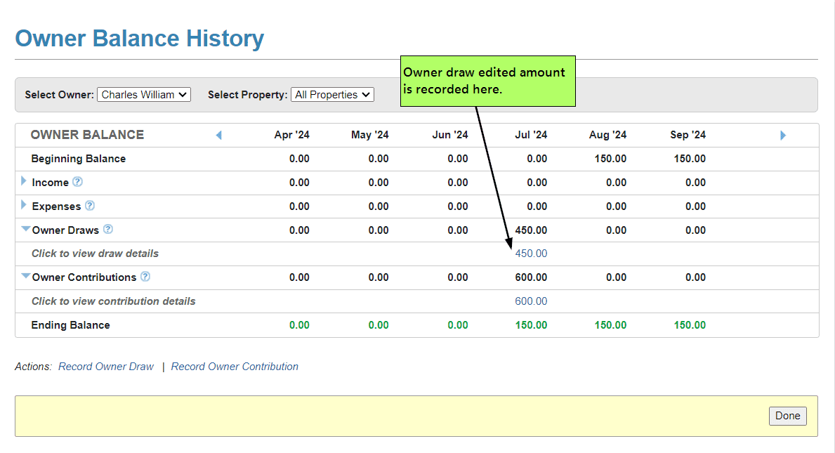 Edit Owner Draw/Contribution