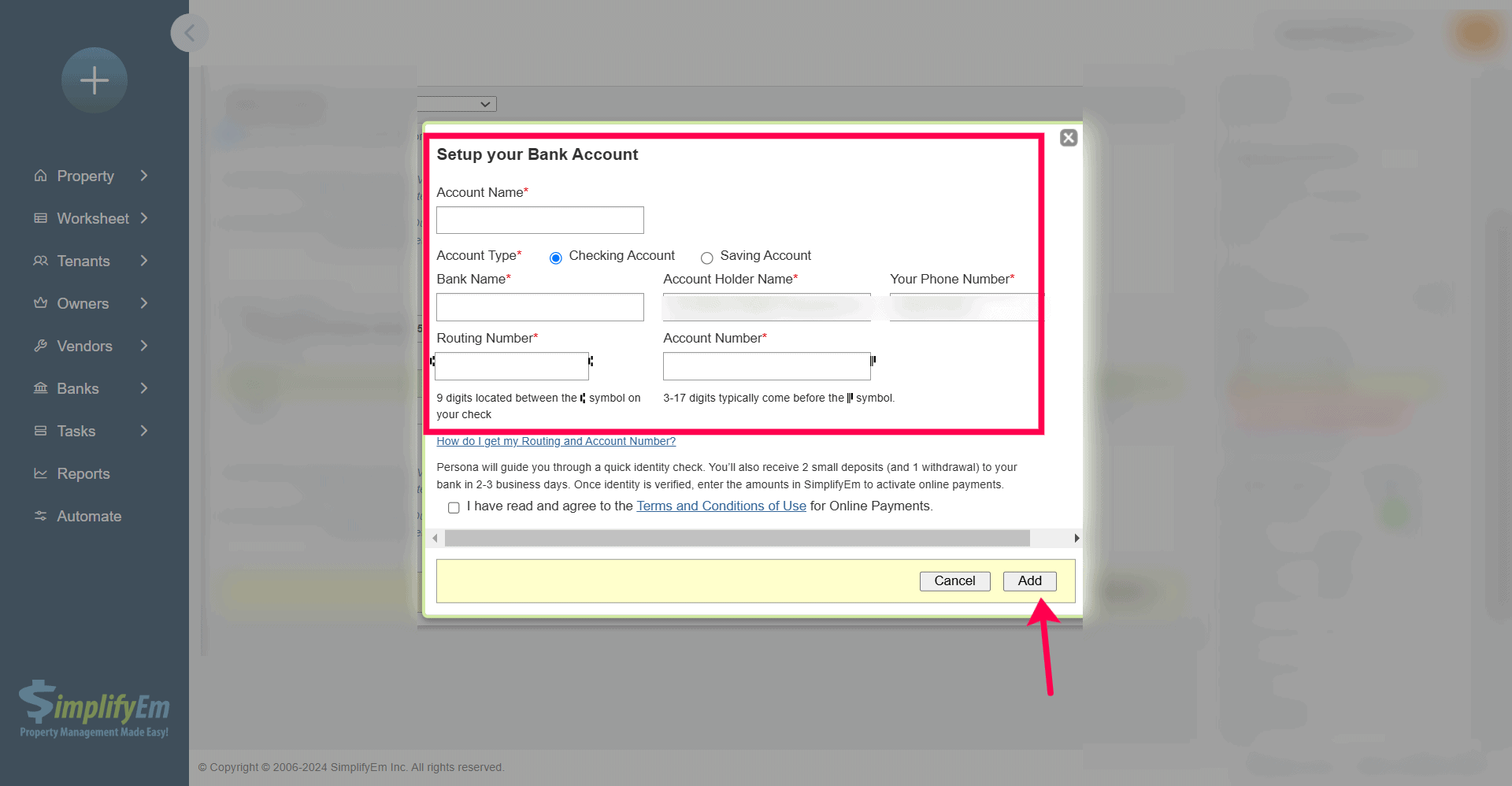 Change Bank Account for Rent Payments - SimplifyEm