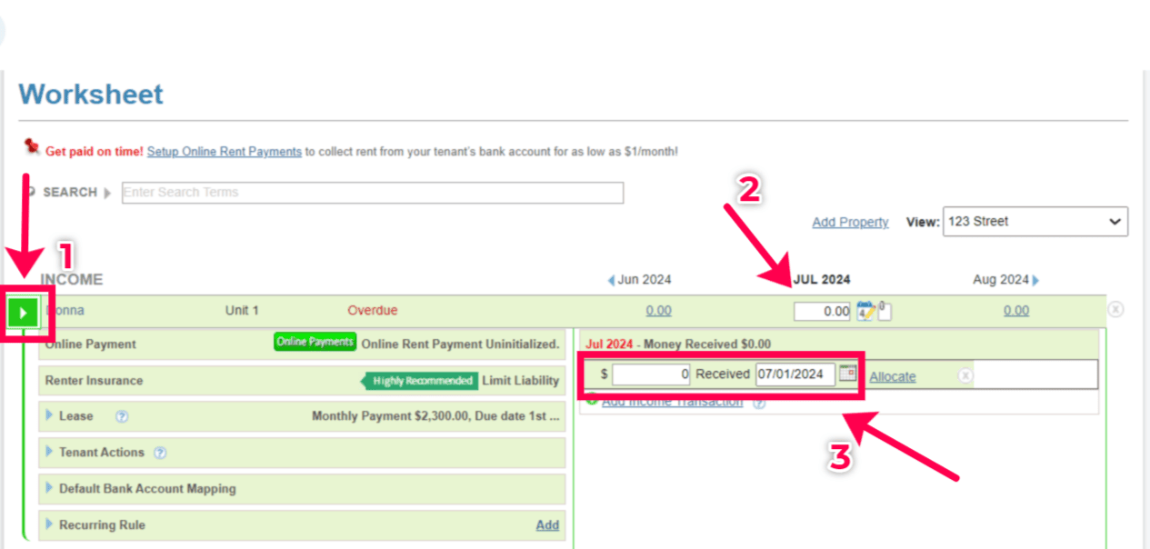 Record a rent payment