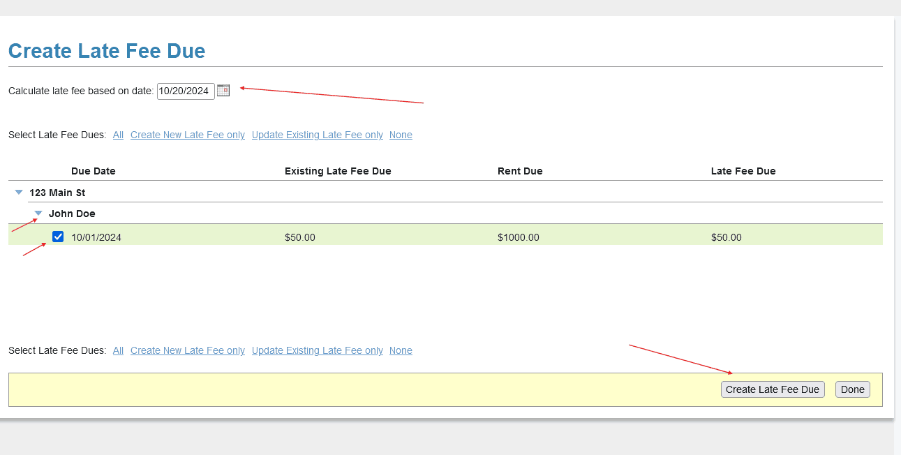 How do I record late fees