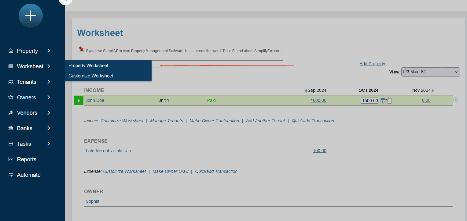 Enter partial rent payments