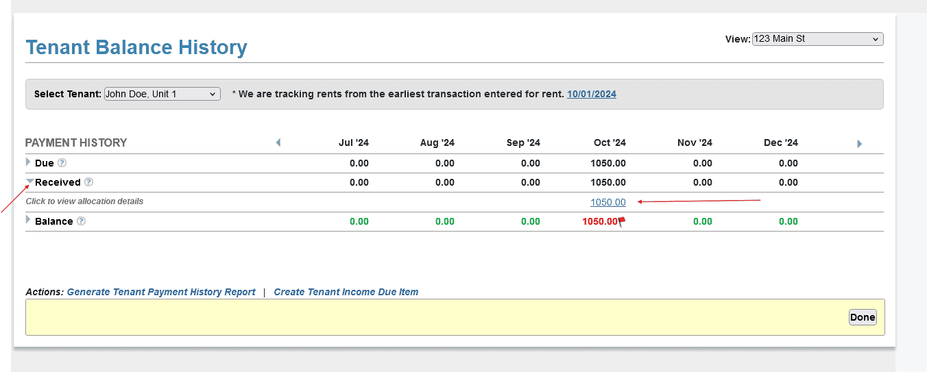 Un-allocate a rent amount